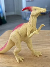 Ankyo Duck Billed Parasaurolophus Plastic 8” Dinosaur Figure Red & Yellow