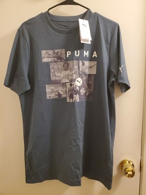 Puma Soccer Tshirt, Mens Medium Vintage Photo Real, Gris Skies, Blue Green