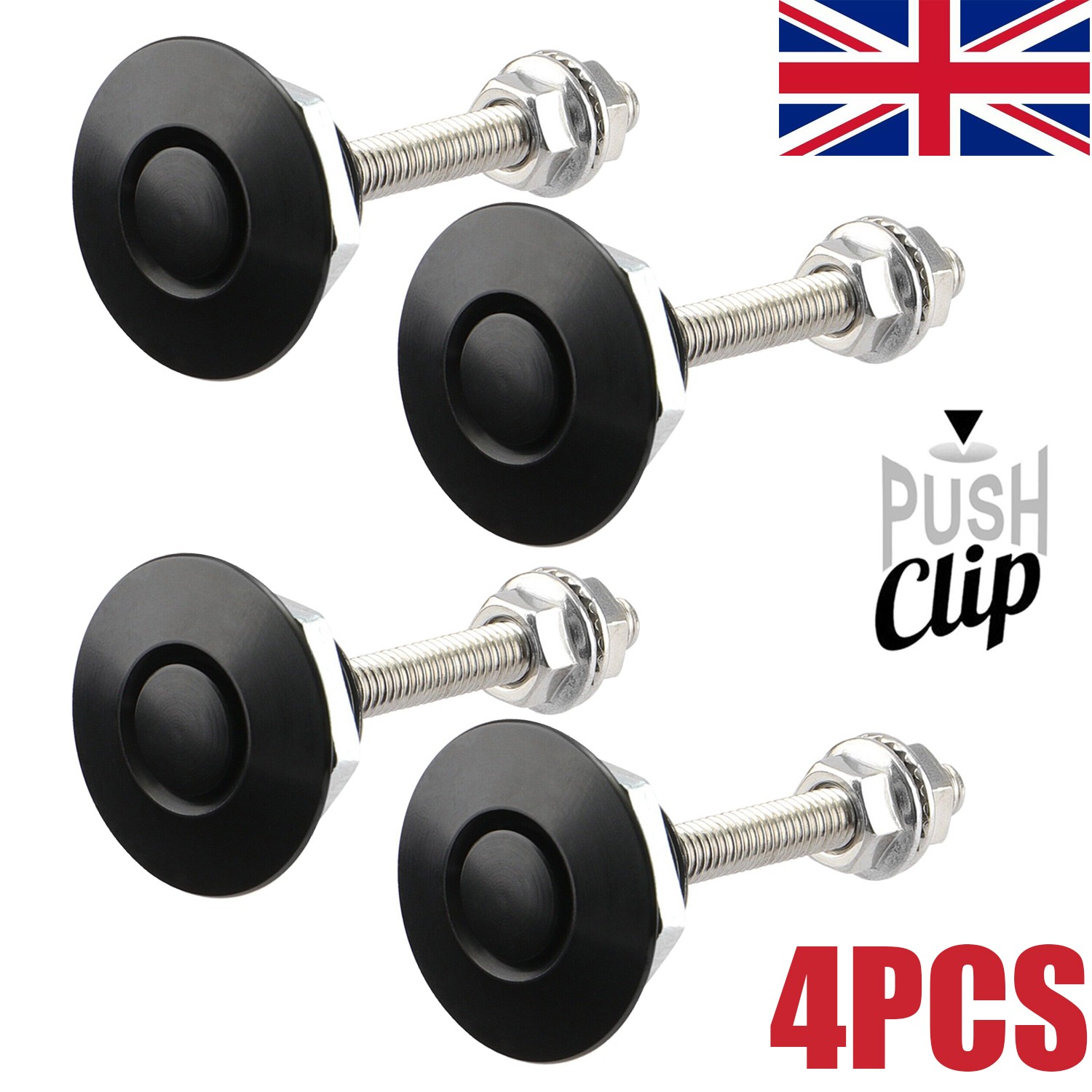 4pcs Black Quick Release Bumper Latch Push Button Bonnet Hood Pin Lock Clip Kit