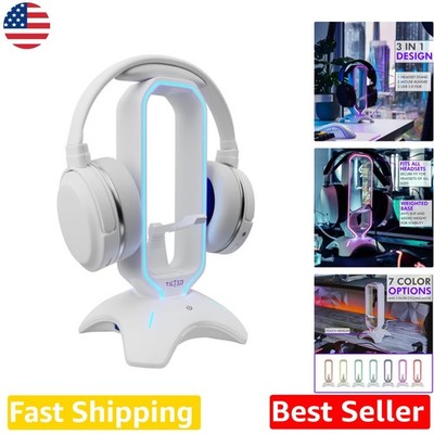White Gaming Headset Stand: RGB, Mouse Bungee, USB Hub