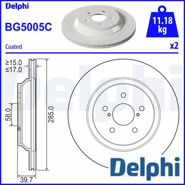 2X Bremsscheibe Delphi BG5005C 2 Bremsscheiben Hinterachse Hinten FüR Subaru-image