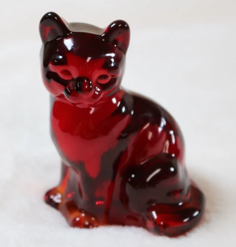 Vintage Fenton Glass Art Amberina Ruby Red Sitting Cat Figurine W Price Sticker