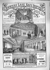 Old Antique Print 1889 Advertisement Chancery Safe Deposit Strong Rooms 19th