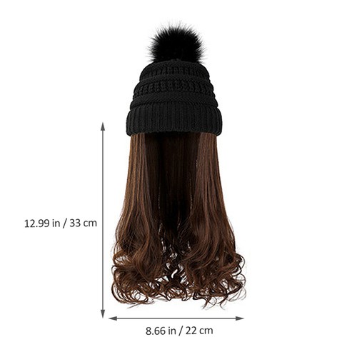 Warm Wig Hat Ladies Knit Hats Novelty Headwear with Attached Wigs - Picture 7 of 12