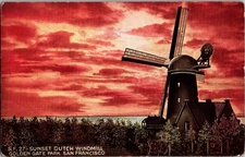 Vintage Postcard Sunset Dutch Windmill, Golden Gate Park, San Francisco KH15