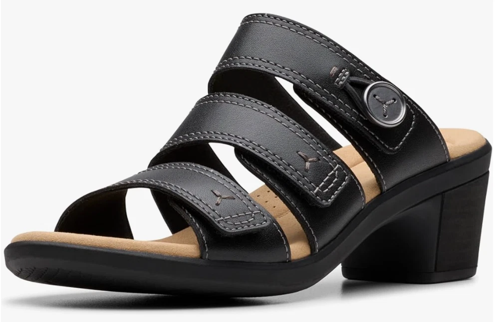 Clarks Women's Emily2 Adella Heeled Sandal, Black Leather, 6 US
