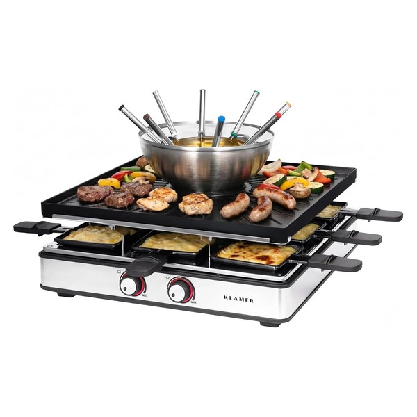 Klamer Raclette Fondue Kombi FüR 8 Personen, 3-In-1 Raclette-Grill, Fondue & …-image