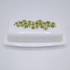 Vintage Pyrex Spring Blossom Green Crazy Daisy 2-piece Covered Butter Dish