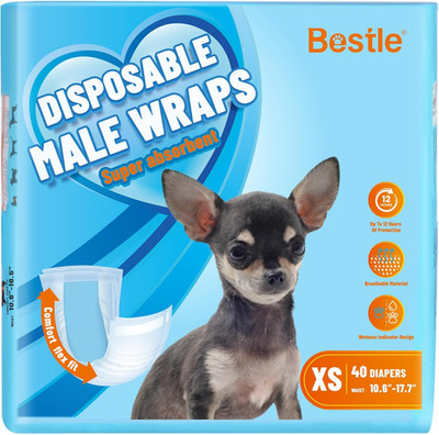 Male Dog Wrap, Disposable Dog Diapers, 40 Count, XS (Waist 10.6 -16.6 ), Wetness