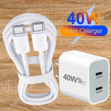 For iPhone 15 16e 17e Samsung PD Fast Charger Cord 40W USB-C Power Adapter Block