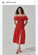 NWT ASTR The Label Verana Red Off The Shoulder Smocked Dress Size Small NWT