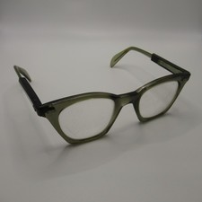 Vintage 1950s Cat Eye Eyeglasses Frames Olive Green Black Adjustable Temples