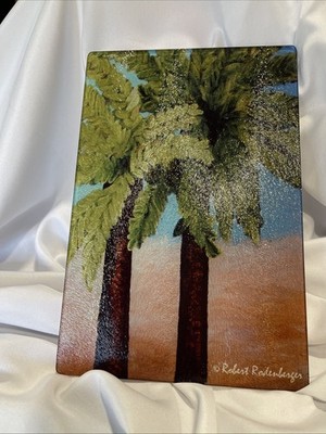 Glass Cutting Board With Images Of 2 Palm Trees Picture By Robert Radenberger