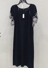 NWT Talbots Black White Short Sleeve Round Neck Close Tie Casual Dress Size L