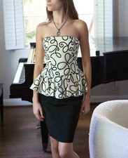 Vintage 80s A. J. Bari S 6 peplum Dress Strapless Raised Velvet Cocktail Party