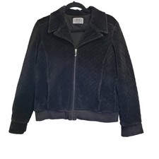 JUICY COUTURE Vintage Women's XL Black Quilted Velour Track Jacket Elbow Patches