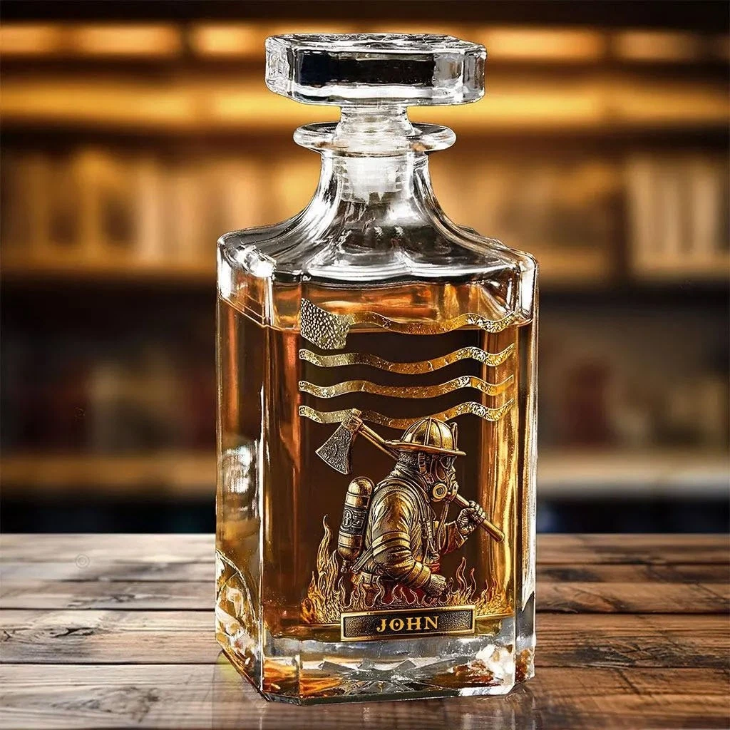 Custom Firefighter Whiskey Decanter Retirement Gift for Fire Dept Whiskey Lover