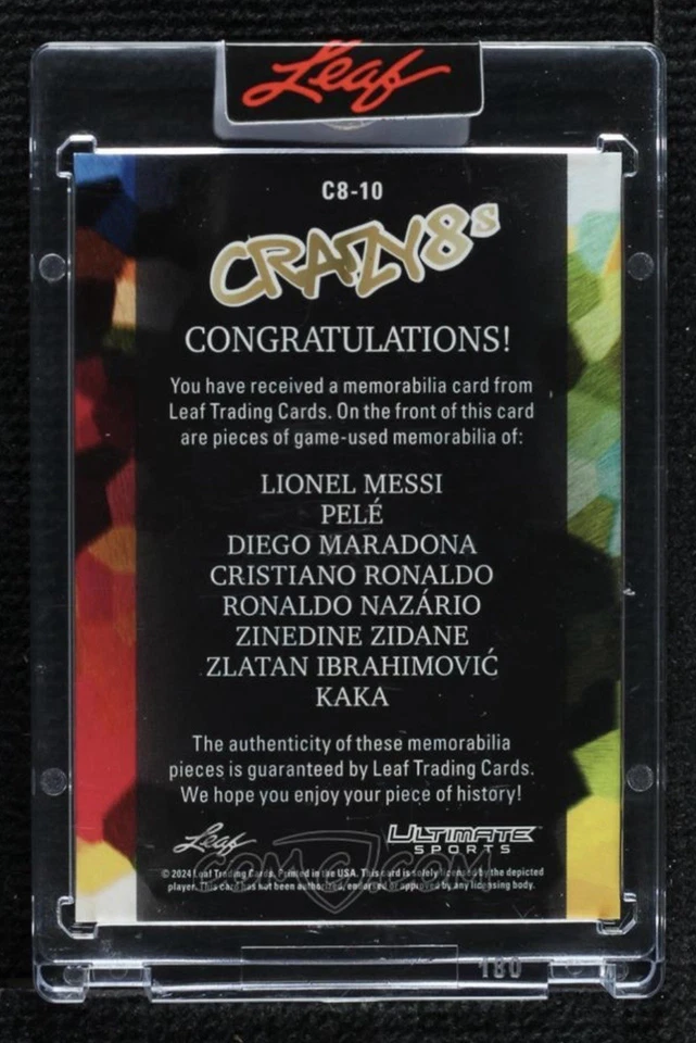 Camiseta Lionel Messi Pelé Ronaldo Kaka 2024 Leaf Ultimate Sports Crazy 8’s ¡Reliquia! Foto 2 de 2