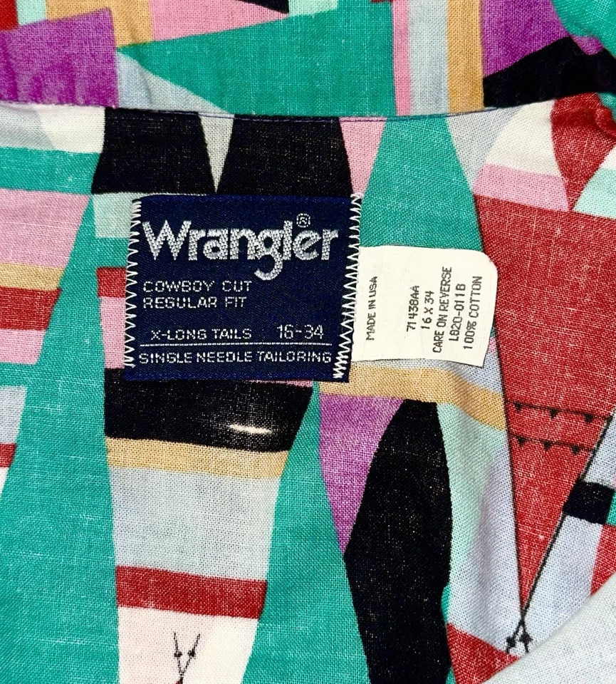 Rare Vintage 1980s WRANGLER Western Shirt Large Colorful Southwestern Western - Image 3 of 4