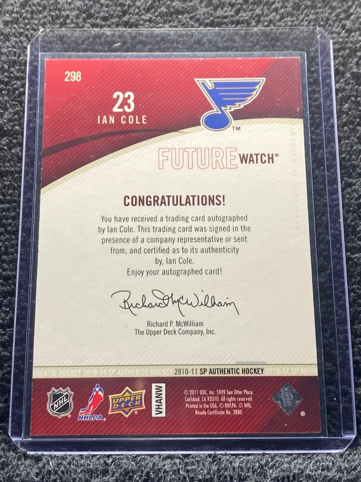 2010-11 SP Authentic - Future Watch Autograph - #298 Ian Cole *728/999* - Image 2 of 2