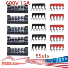 5 Set 5 Positions 600V 15A Dual Rows Wire Barrier Terminal Blocks Strip TB-1505L