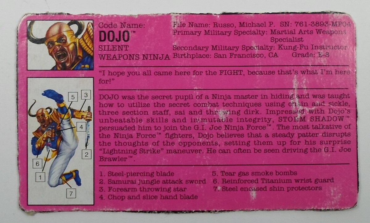 HASBRO VTG GI JOE 1992 NINJA FORCE DOJO V1 FILE CARD | eBay