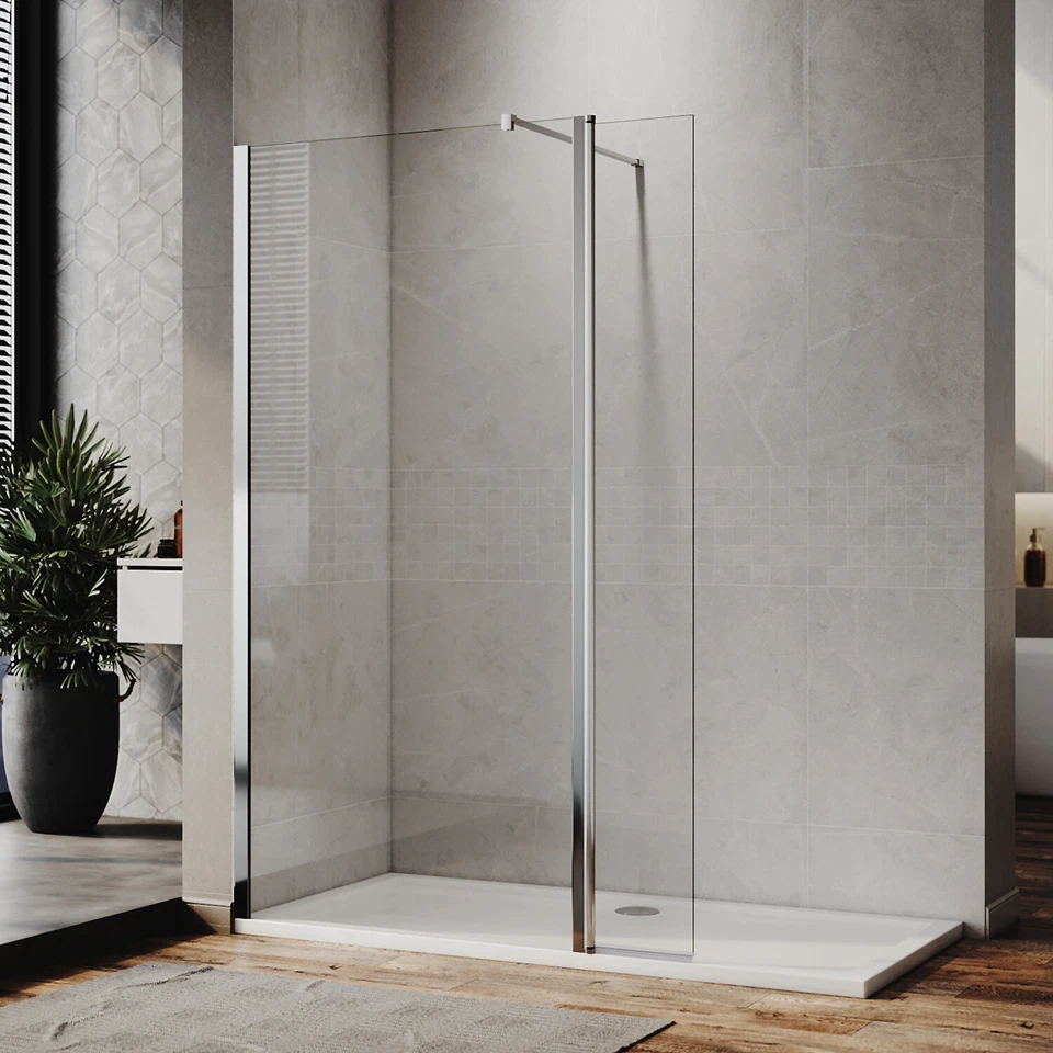ELEGANT Walk In Shower Enclosure Screen With Flipper Panel And Tray 8mm Glass Cubicle