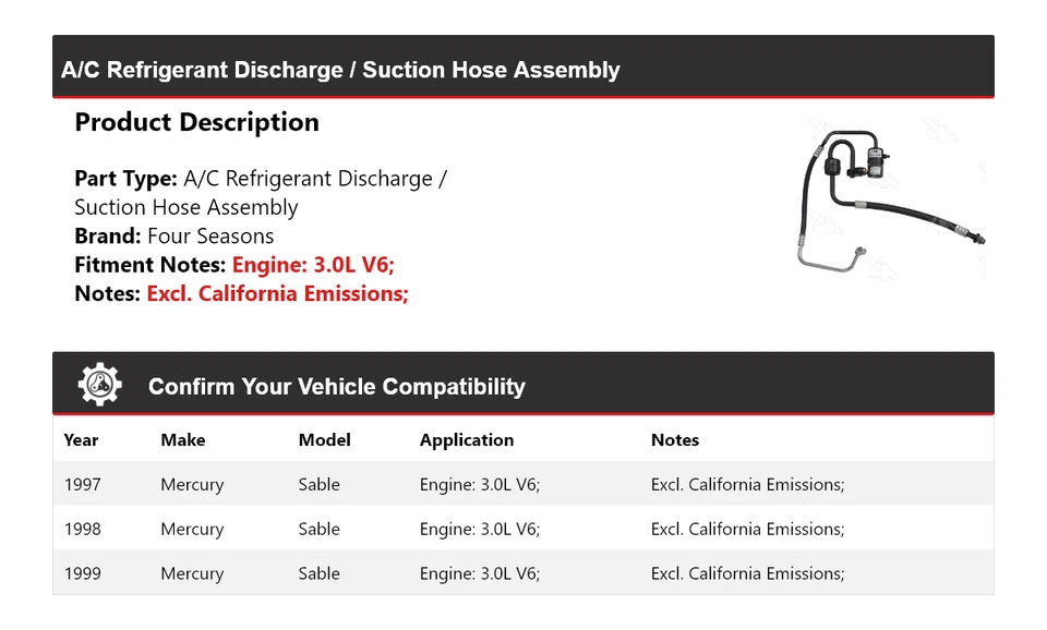 Para 1997-99 Mercury Sable AC refrigerante descarga/mangueira de sucção conjunto 4 estações - Imagem 2 de 4