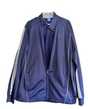 Men's Reebok Full Zip Track Jacket Size XXL 2XL Navy Blue with Gray stripes EUC