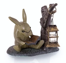 Booklover Rabbit Reading Garden Lantern Sculpture Bunny Statue ~ SPI Home 53032 
