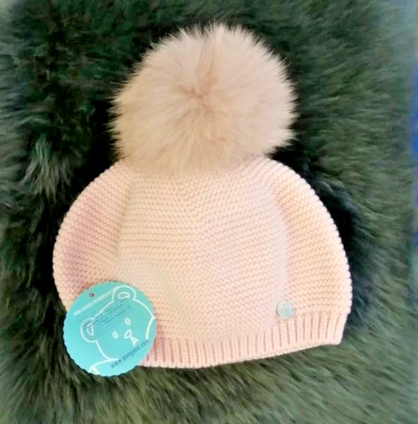 Pangasa - Pink Knitted Hat with Fur Pom Pom