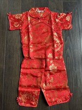 NEW KIDS GIRL CHINESE TRADITIONAL QIPAO RED TOP CROP PANTS