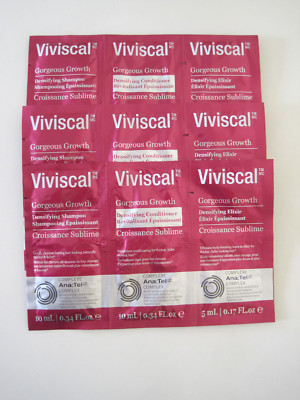 3 x 3 VIVISCAL Shampoo, Conditioner, Elixir GORGEOUS GROWTH Sachets 0.34 Oz Each