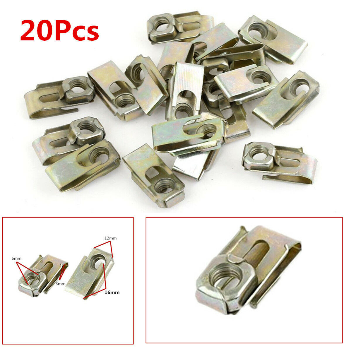 Spring Metal Car Clips 20x M6 U-Type Speed Nut Clips - Spring Metal ...