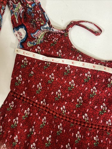 Patron Of Peace Red Floral/Heart Off The Shoulder Boho Top Floaty Size Small New - Picture 16 of 21