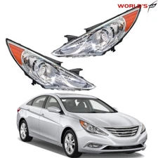 For Hyundai Sonata 2011-2014 Chrome Housing Amber Corner Halogen Headlights Pair