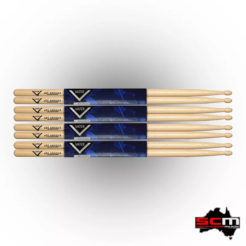 Vater Los Angeles VH5AW 5A Wood Tip Hickory Drumsticks USA Made 4 x Pairs