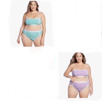 Kona Sol Women's Plus Size Swimsuit Bandeau Bikini Top/High Waist X/1X/2X/3X