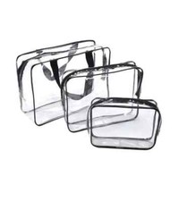 3 Piece Waterproof Travel Bag Set Transparent Makeup Toiletry Clear Wash Pouch