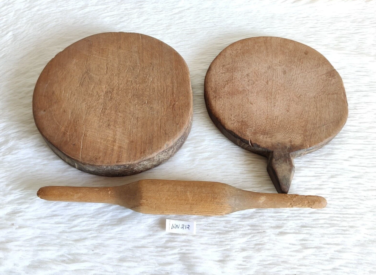 Antique Primitive Handmade Bread Baker Wooden Rolling Pin Wooden 2 Boards WN212