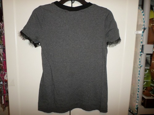 Simply Vera Vera Wang Gray Cotton Tee w/Black Chiffon Frayed Cuffs Sz S - Picture 3 of 3