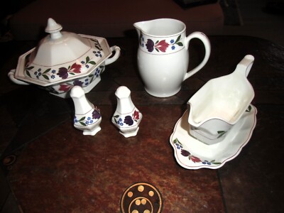 5 tlg ADAMS Colonial ~ Terrine, Sauciere, Krug, Salz, Pfeffer. England Ironstone