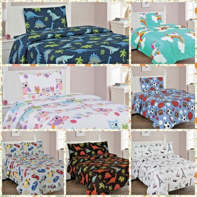 KIDS SHEET COMPLETE SETS AND PRINTED DESIGN FLAT, FITTED SHEET AND PILLOW CASE