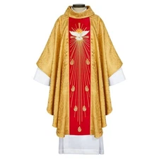 Come Holy Spirit Chasuble and Stole, Red/Gold Confirmation Vestments for Church