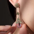 white gold s925 made with SWAROVSKI crystal drop dangle flower pink earrings