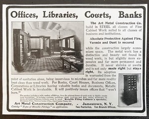1902 Bank Office Furniture Vtg Print Ad~ART METAL CONSTRUCTION CO, Jamestown NY