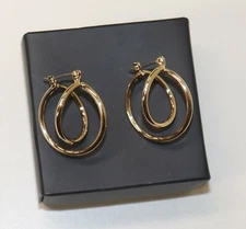 2018 Avon Orbital Hoop Pierced Earrings Goldtone Hinged Earwire Round Globe Fun