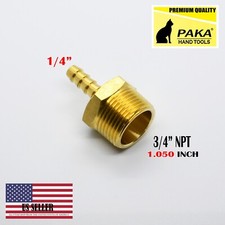 1/4" Hose Barb x 3/4" Male NPT Brass Adapter Threaded Fitting, Fuel/Water/Air