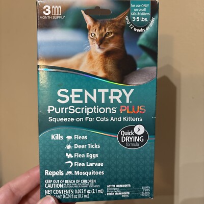 SENTRY PURRSCRIPTIONS PLUS SQUEEZE-ON For Cats And Kittens 3-5 Lbs 3 Mo Supply