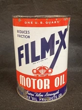 VINTAGE 1940's 1 QT.  FILM-X MOTOR OIL CAN ORIGINAL CA APEX OIL PRODUCTS CO.
